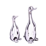 DA6318068-1S - KACZKA, KACZUSZKA FIGURKA Z CERAMIKI 21 cm - SREBRNY, EFEKT LUSTRA