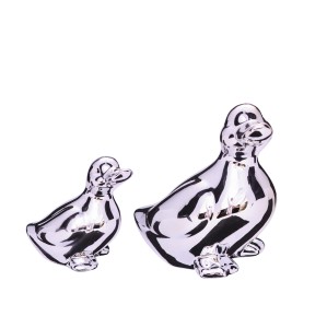 DA6318069-2S - KACZKA, KACZUSZKA FIGURKA Z CERAMIKI 6,7 cm - SREBRNY, EFEKT LUSTRA