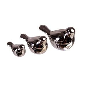 DA6314118-1S - PTAK, PTASZEK FIGURKA Z CERAMIKI  16,5 cm - SREBRNY, EFEKT LUSTRA